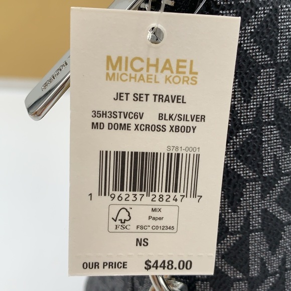 MICHAEL KORS Jet Set Medium Logo Dome Satchel Crossbody 
Black/Silver 
NWT - Picture 8 of 16